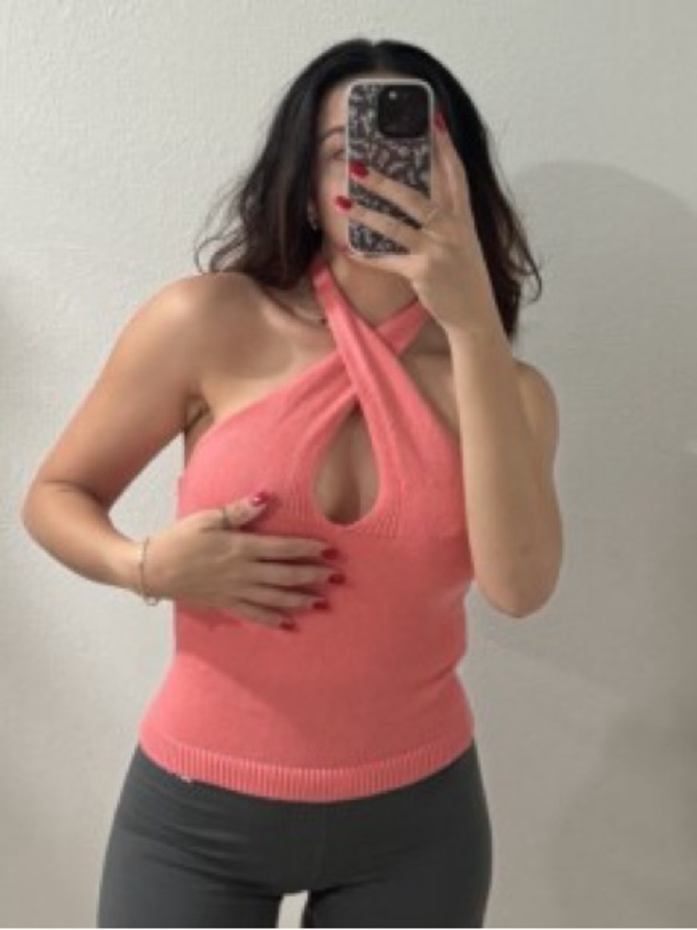 NWT SIZE XS 525 America Coral Cross-Front Halter Knit Camisole